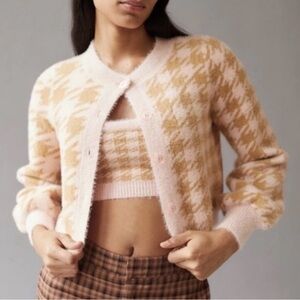 For Love And Lemons Cher Cardigan in Light Pink & Tan